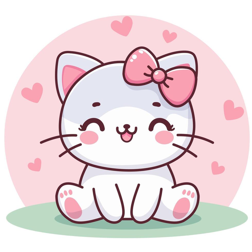 Vector Cute Kawaii Grey Cat Cartoon