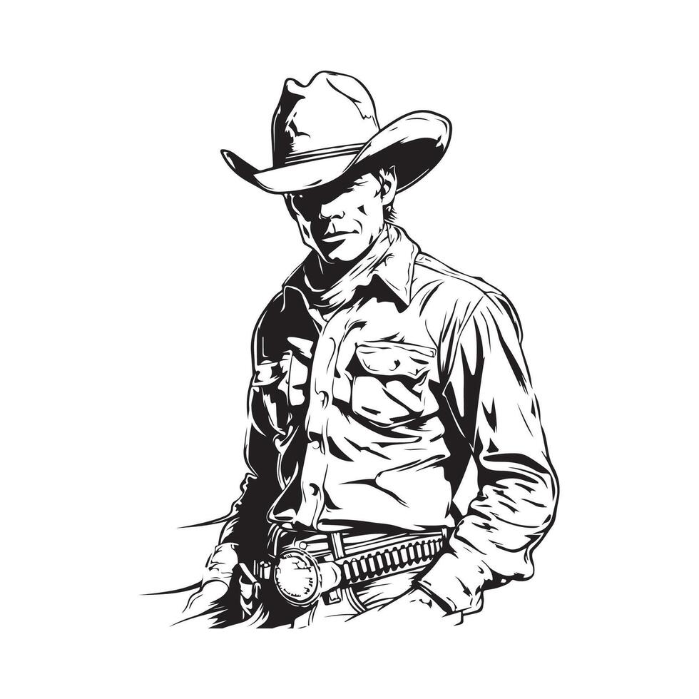 hombre en vaquero sombrero, vector ilustración