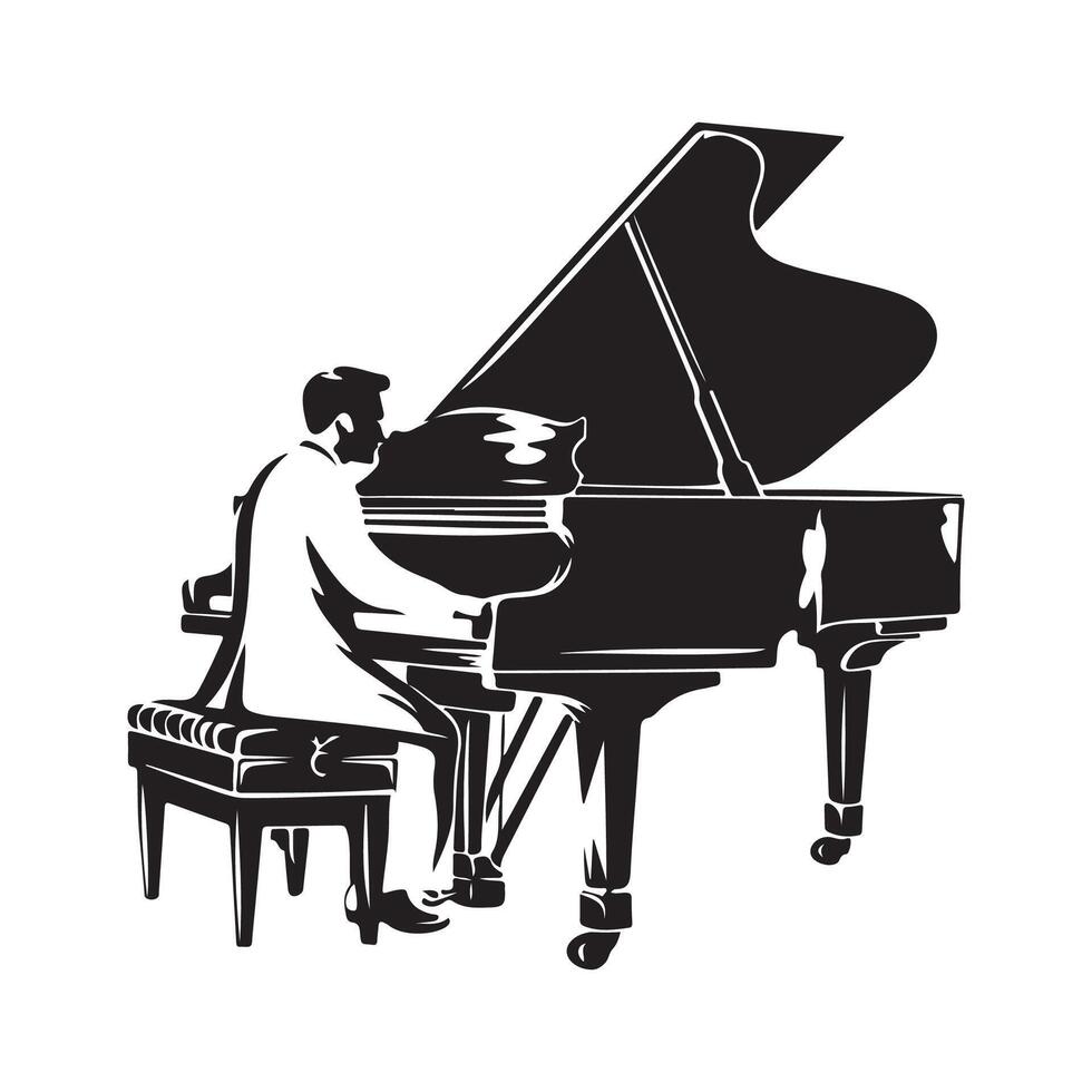 silueta de hombre jugando en un piano. vector imagen aislado en blanco