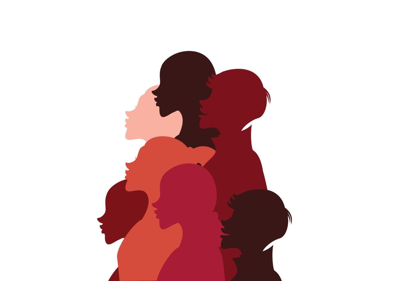Female diverse faces of different ethnicity. Women empowerment movement pattern. vector