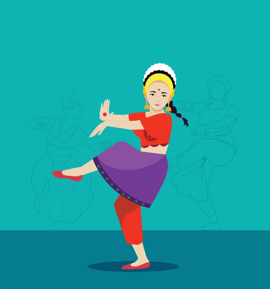 Illustration of Indian classical dancer performing bharatnatyam vector