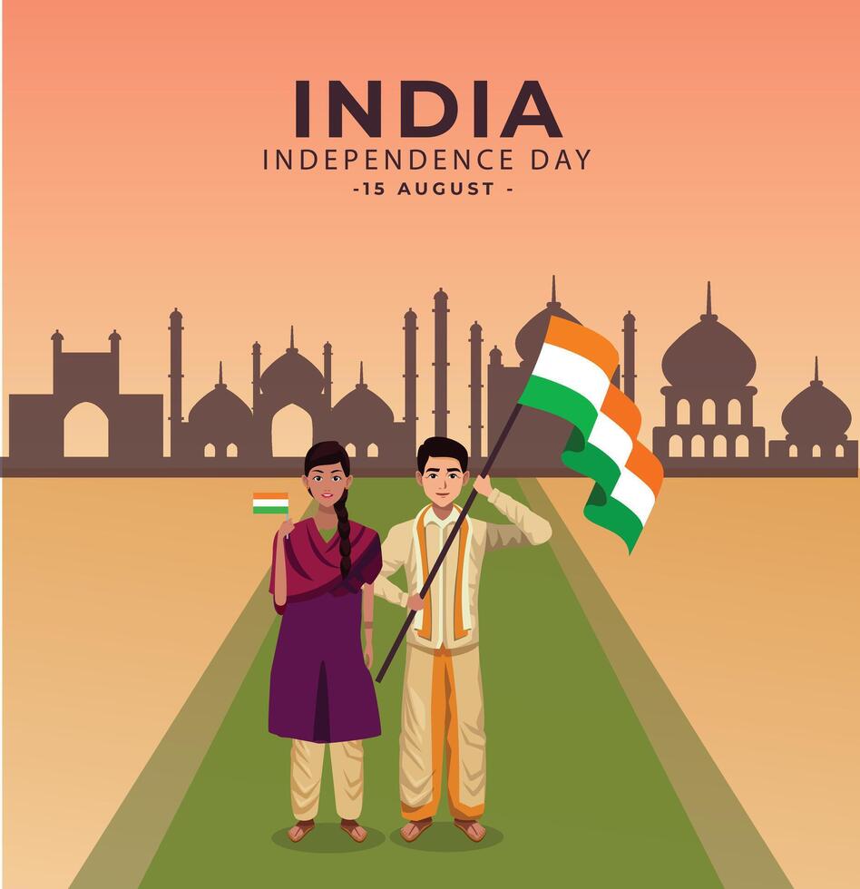 Easy to edit vector illustration of Monument and Landmark of India on Indian Independence Day celebration background