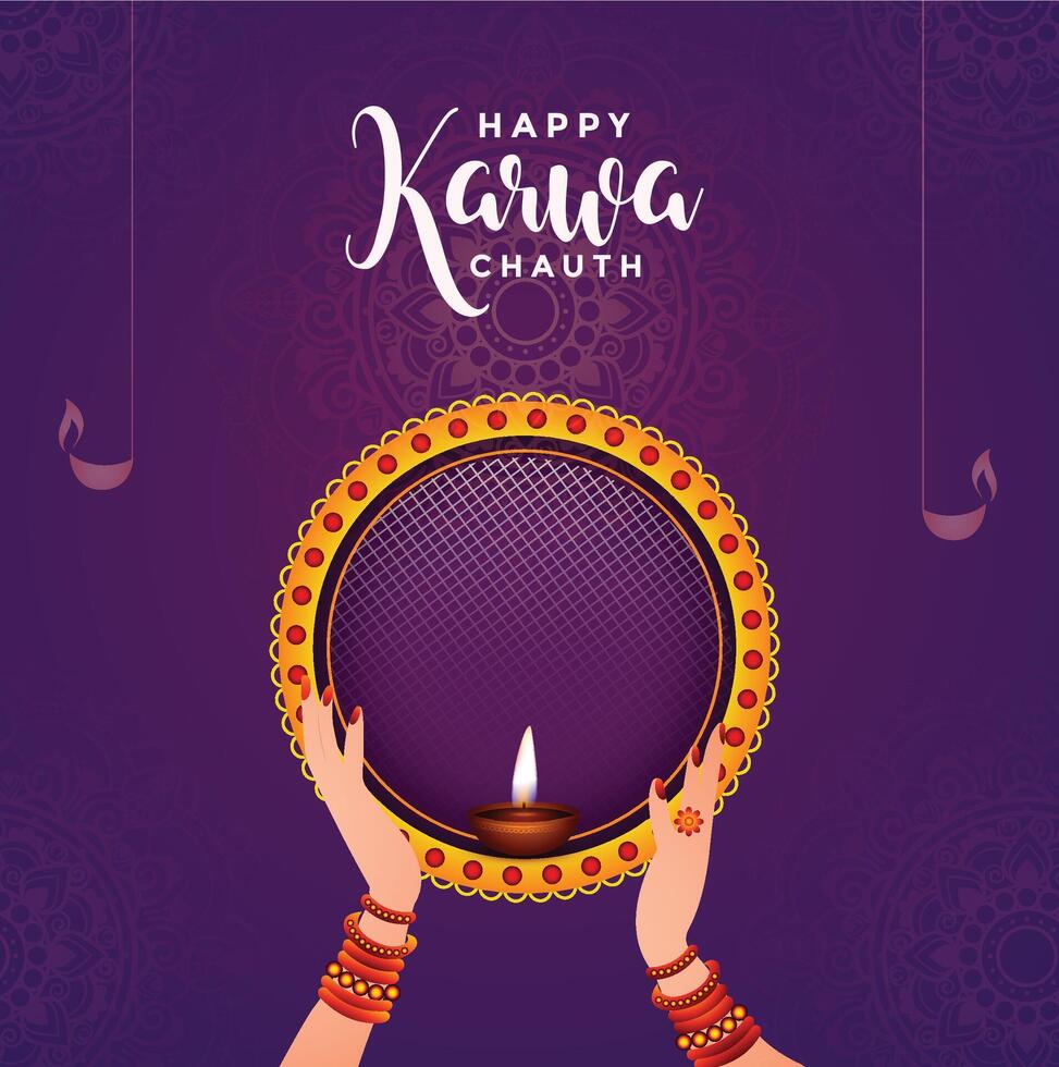 Illustration of greetings for Indian Hindu festival Happy Karwa Chauth vector