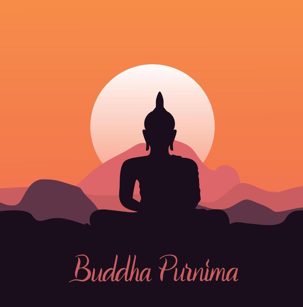 Happy Vesak Day Budha Purnima With blue Background Silhouette Vector Illustration design.