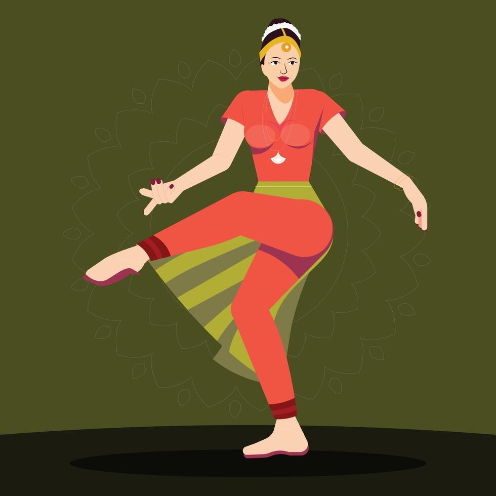 Beautiful indian girl dancer concept. Indian classical dance bharatanatyam illustration. Culture and traditions of India design vector