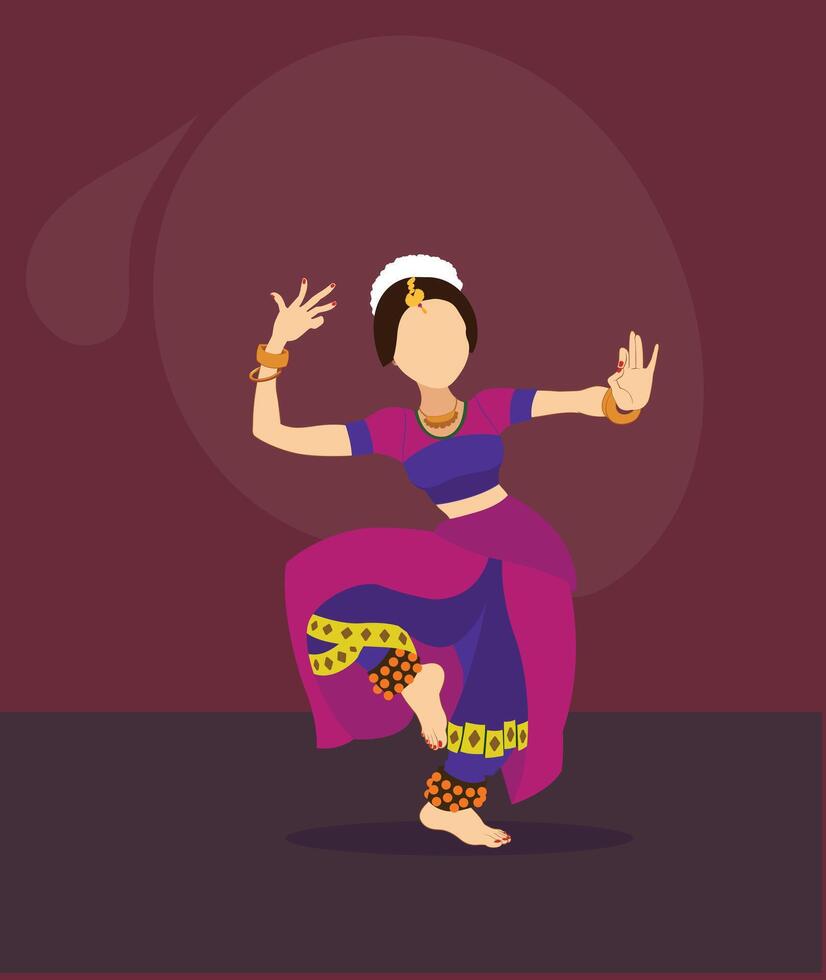 ilustración de indio clásico bailarín ejecutando bharatnatyam vector