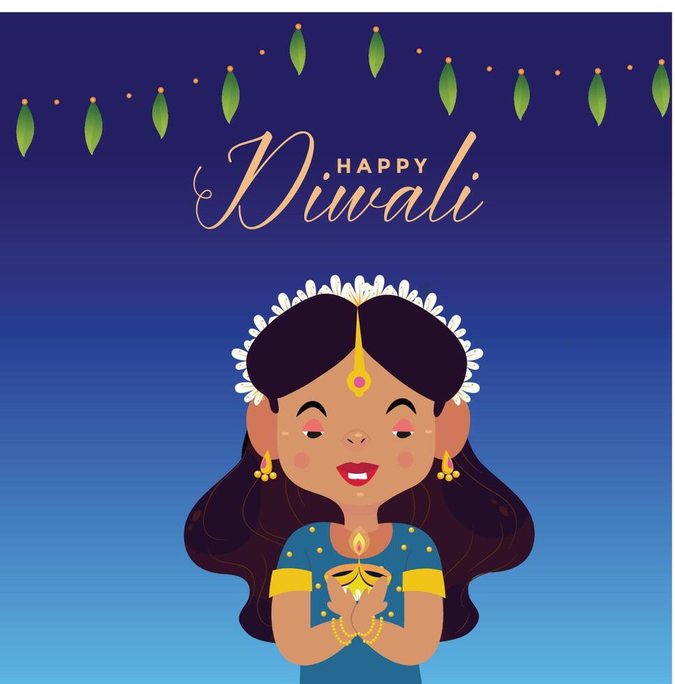 Happy Diwali. Diwali festival greeting card with colorful rangoli and diya lamp vector