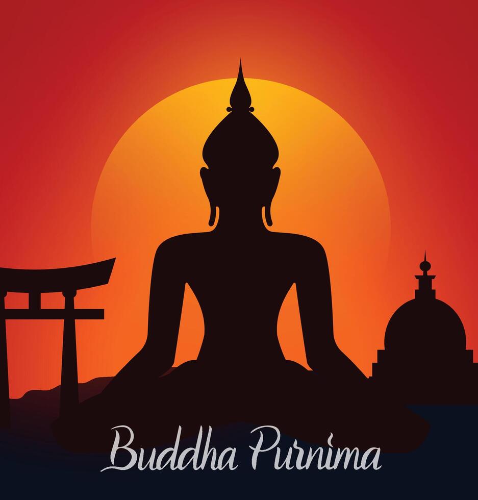 Happy Vesak Day Budha Purnima With blue Background Silhouette Vector Illustration design.