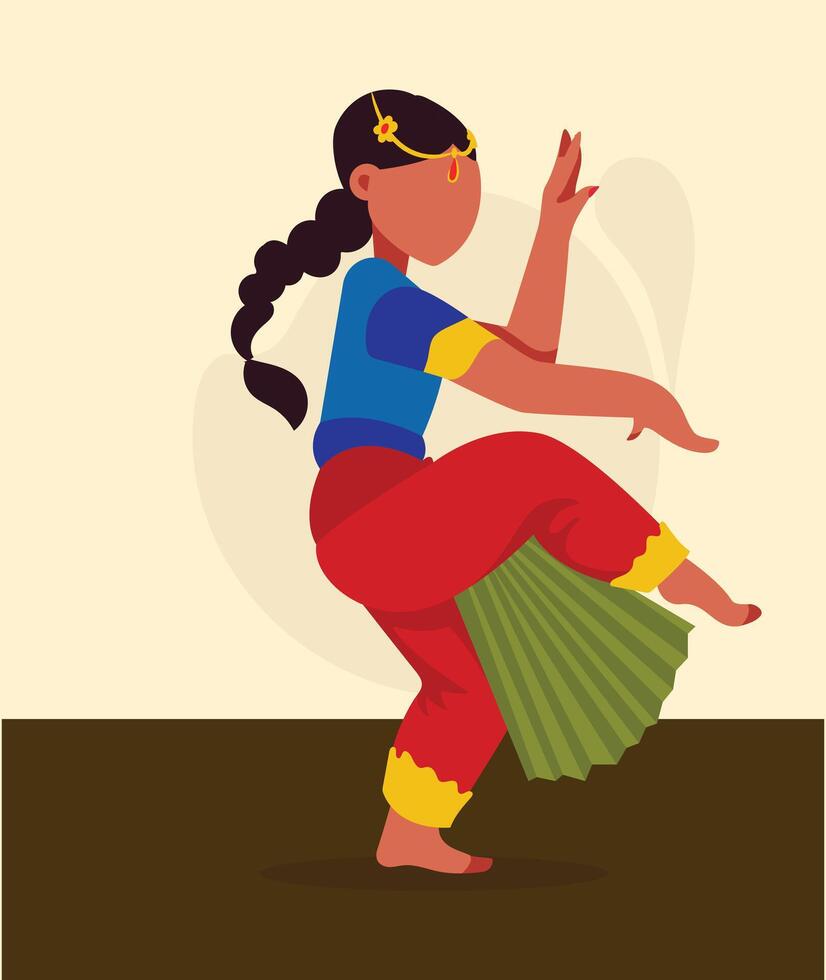 Beautiful indian girl dancer concept. Indian classical dance bharatanatyam illustration. Culture and traditions of India design vector