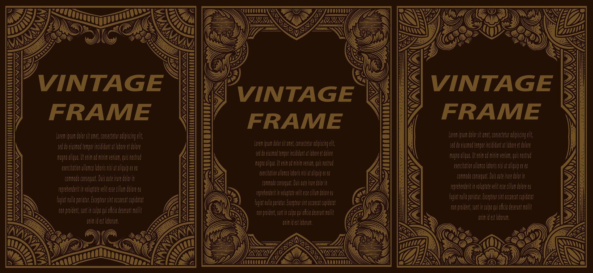 Set antique engraving frame border label, vintage hand drawn, vector illustration