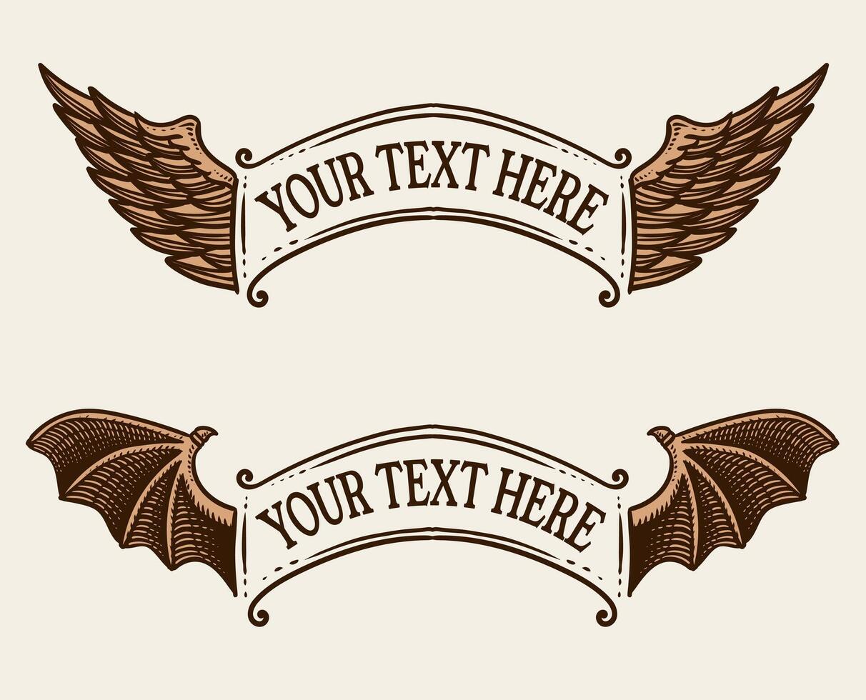 Two wings labels angel and demon wings vector