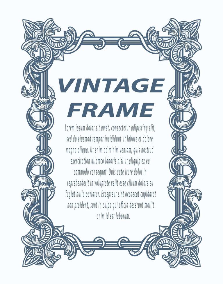 Vintage border frame engraving with antique ornament pattern - Vector Design