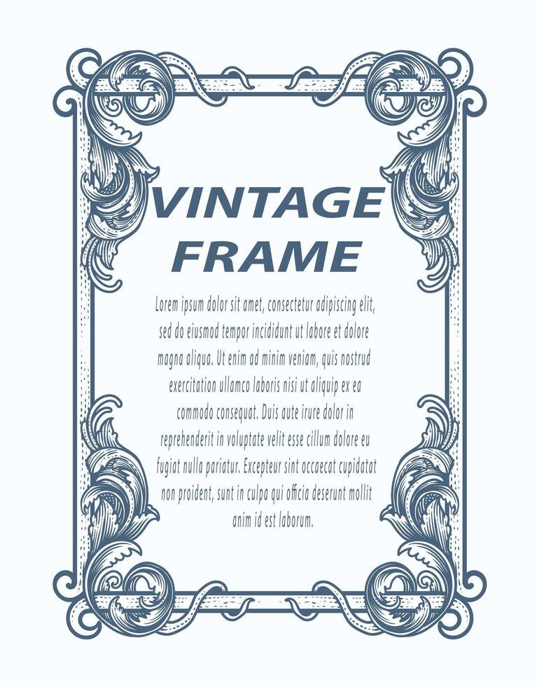 Vintage border frame engraving with antique ornament pattern - Vector Design