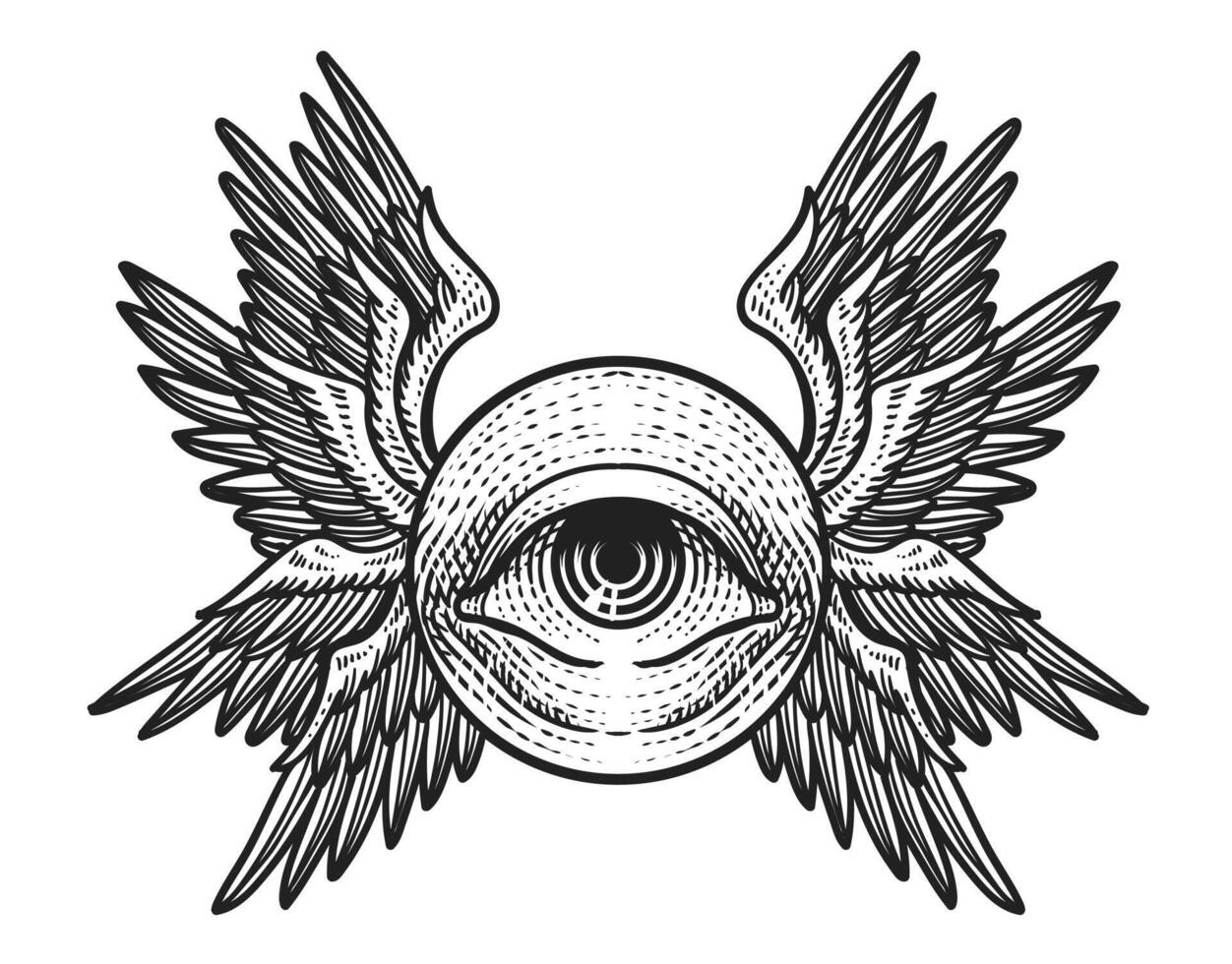 Illustration of seraphim angel engraving style. vector