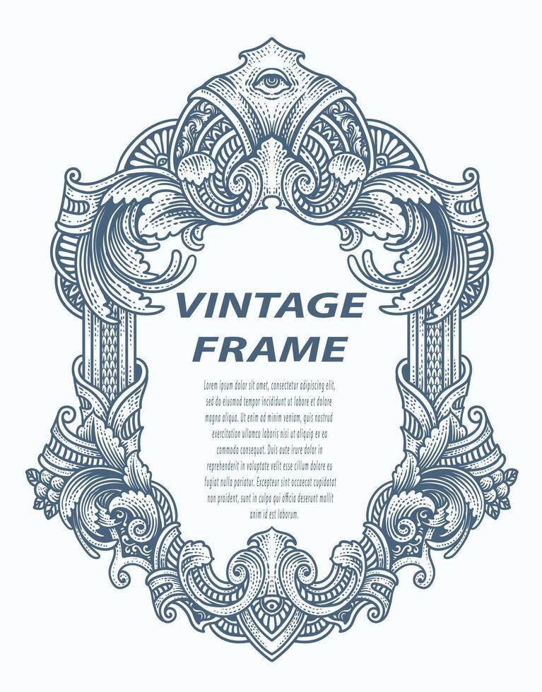 Vintage border frame engraving with antique ornament pattern - Vector Design