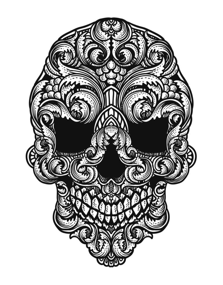 aislado vector cráneo grabado ornamento, t camisa diseño, tatuaje diseño