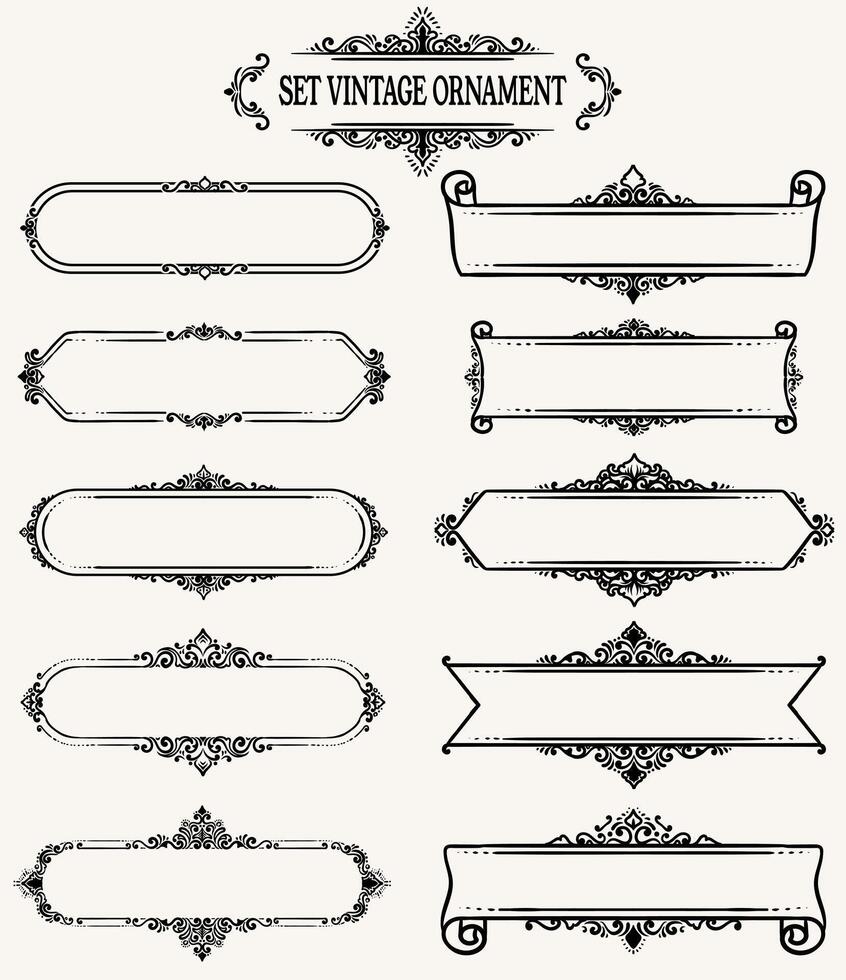 Set Antique frame label retro hand drawn engraving border, vector design