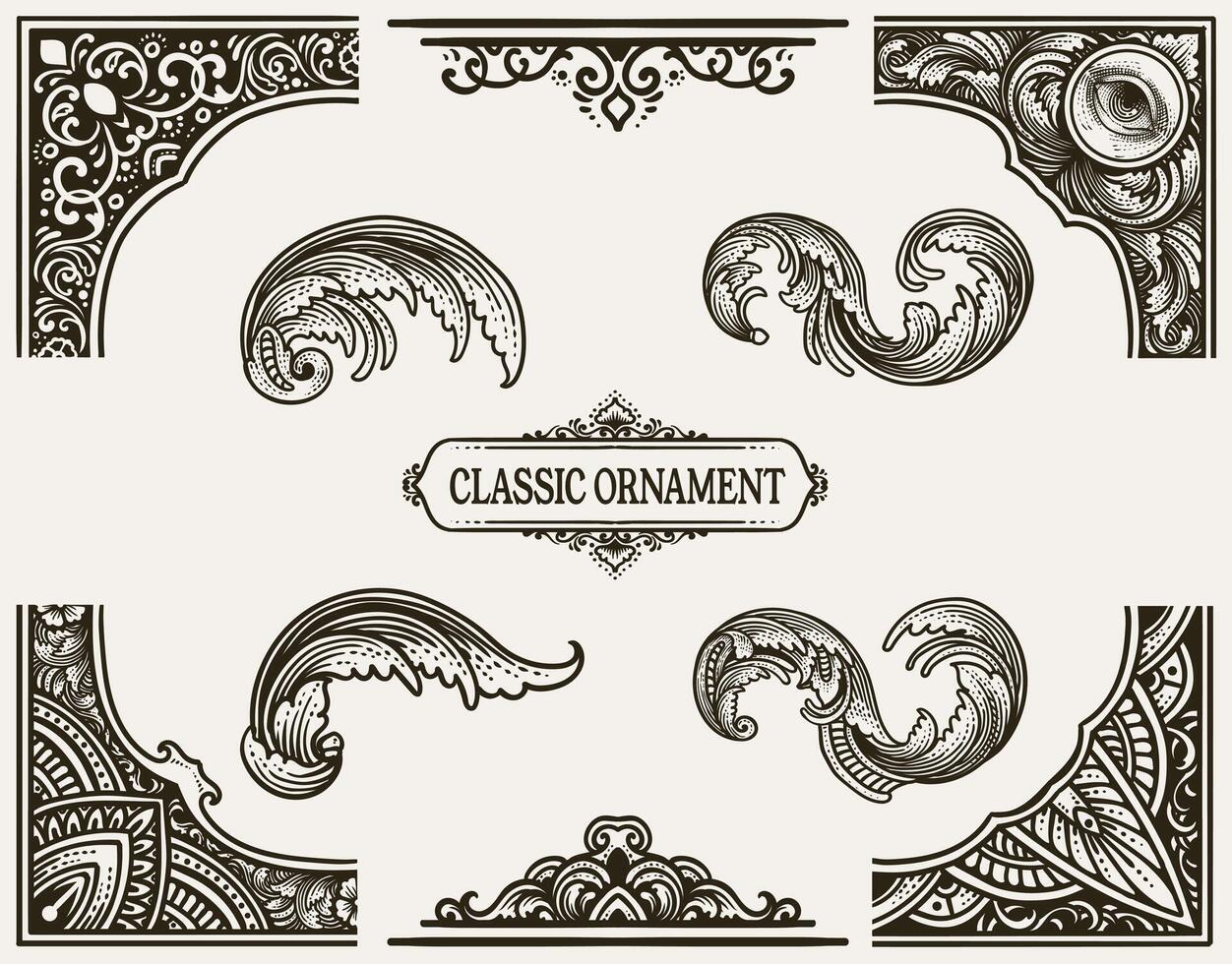 Set Vintage engraving ornament element collection vector