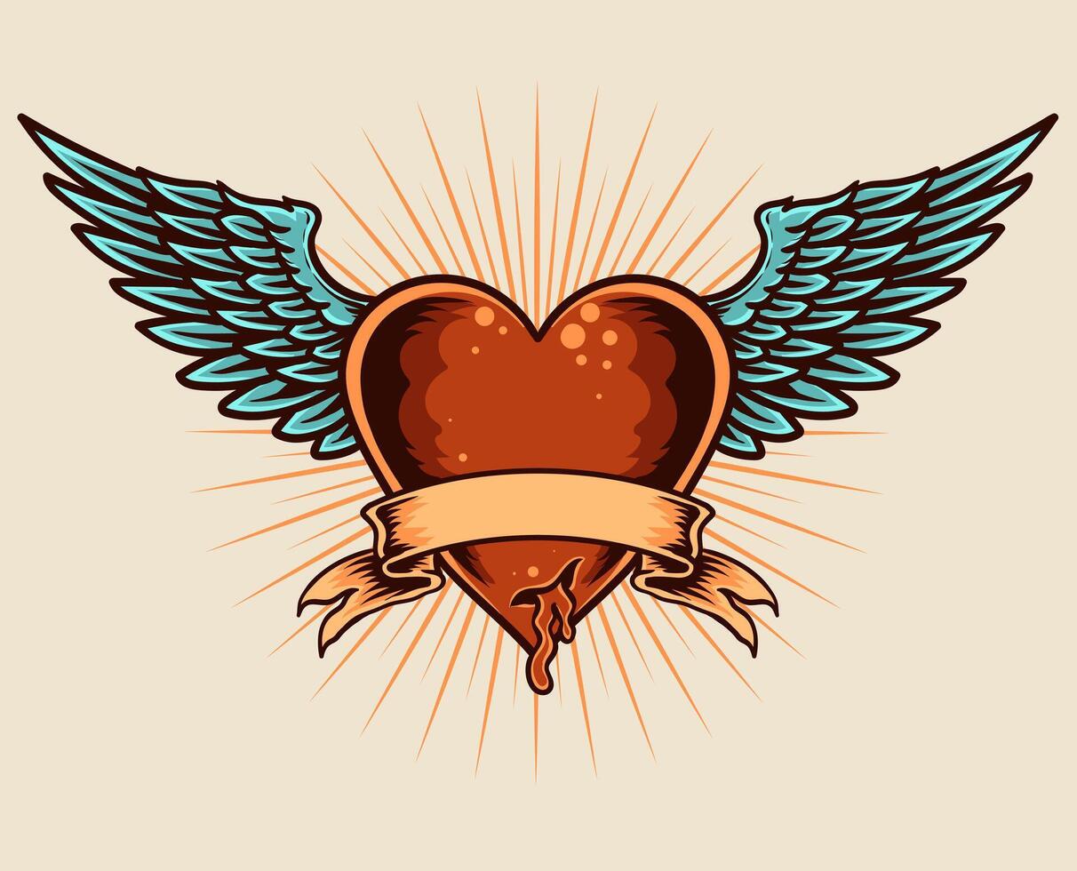 Illustration heart with wings, vector illustration on white background