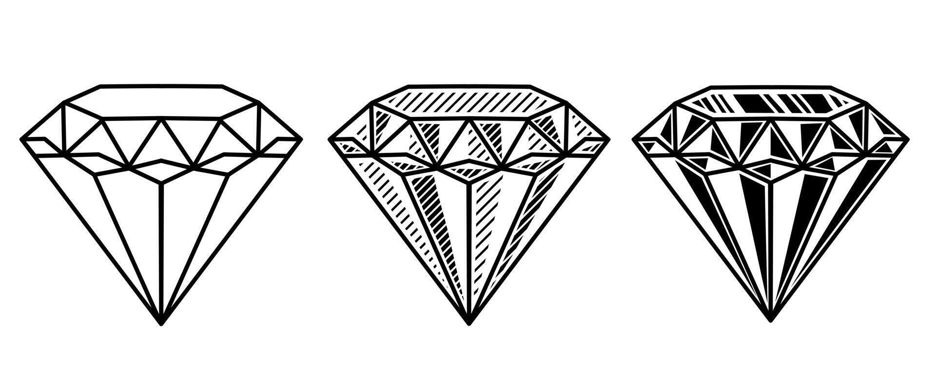 conjunto ilustración Tres diamantes con diferente estilos vector