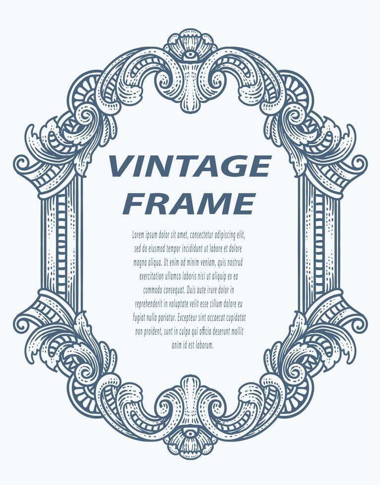 Vintage border frame engraving with antique ornament pattern - Vector Design