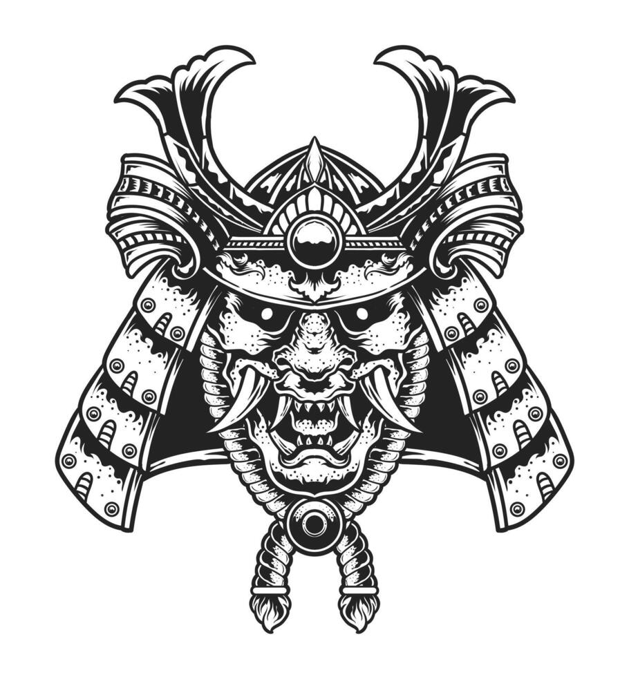 Illustration vector samurai head on white background.