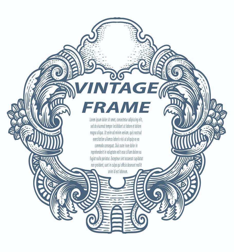 Vintage border frame engraving with antique ornament pattern - Vector Design