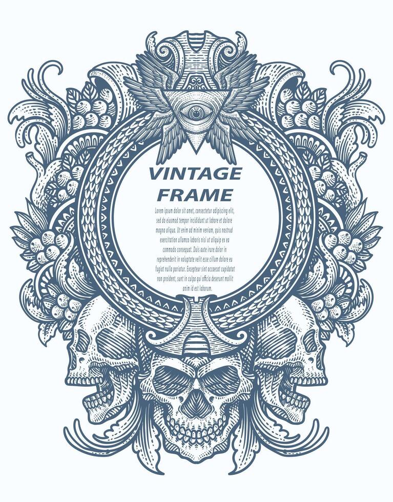 Vintage border frame engraving with antique ornament pattern - Vector Design