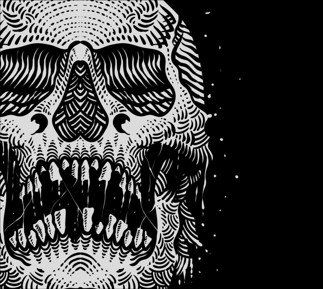 Illustration skull head with engraving style. vector