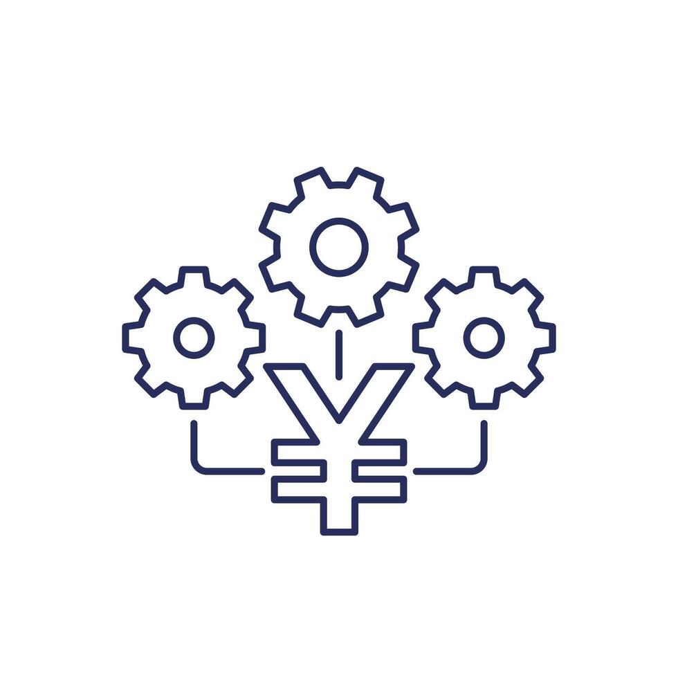 money management line icon with yuan vector
