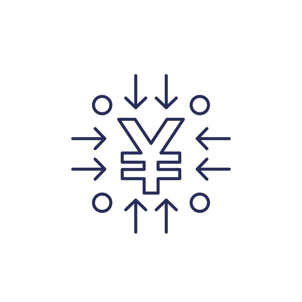 income streams, sources line icon with yuan vector