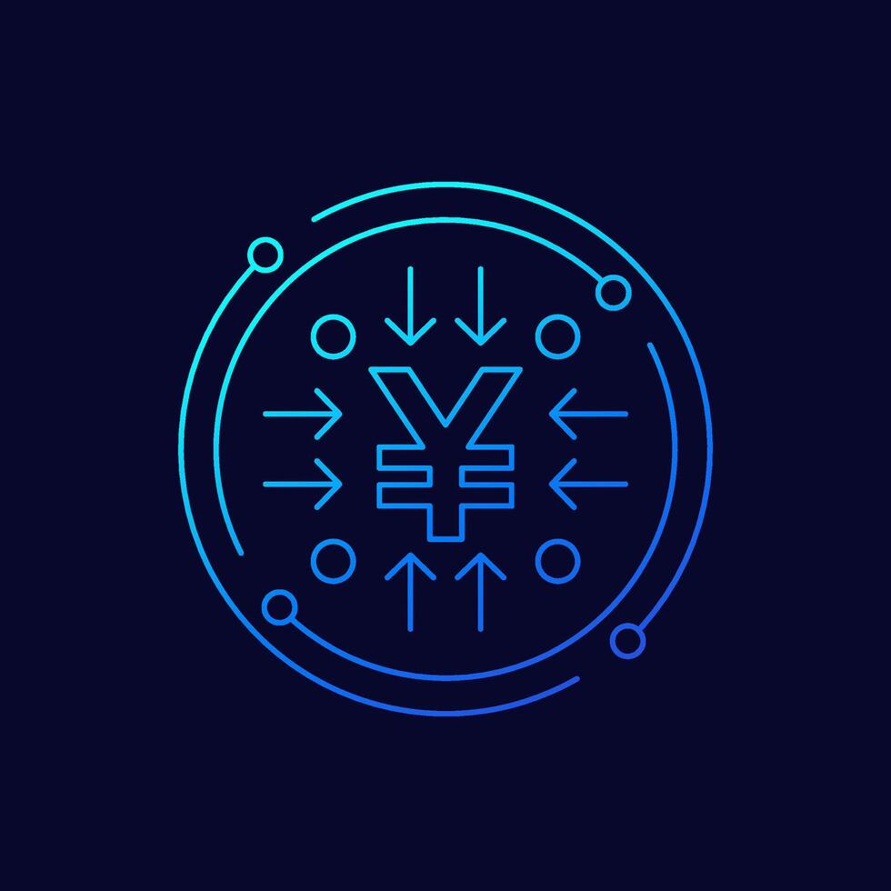 income streams, sources icon with yuan, linear design vector