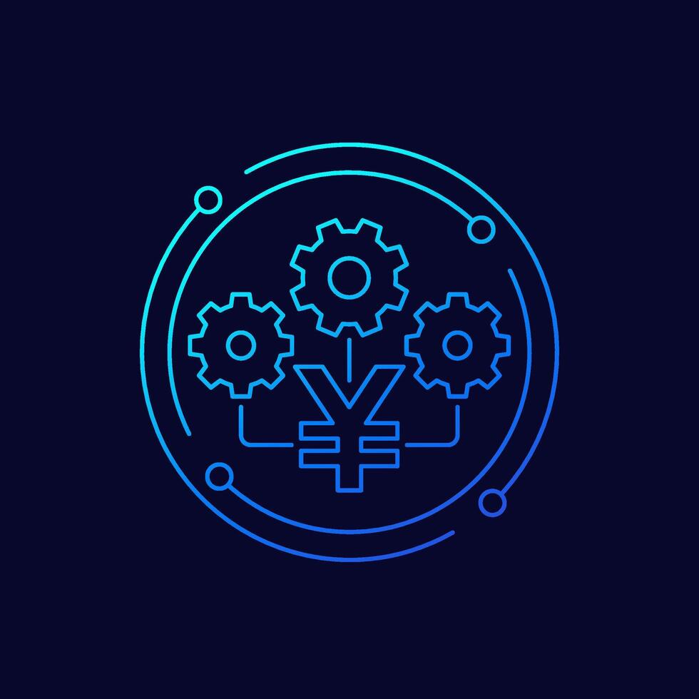 money management icon with yuan, linear design vector