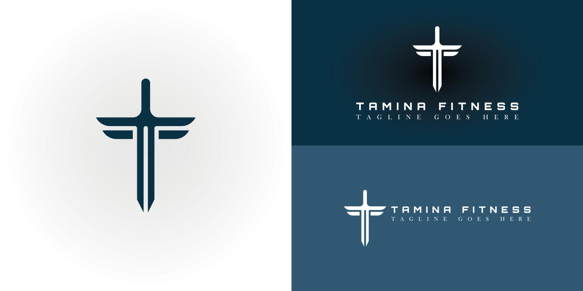 abstract initial letter TF or FT logo in the form of a sword in blue color isolated in multiple background colors. The logo is suitable for a vibrant community gym logo design inspiration template vector