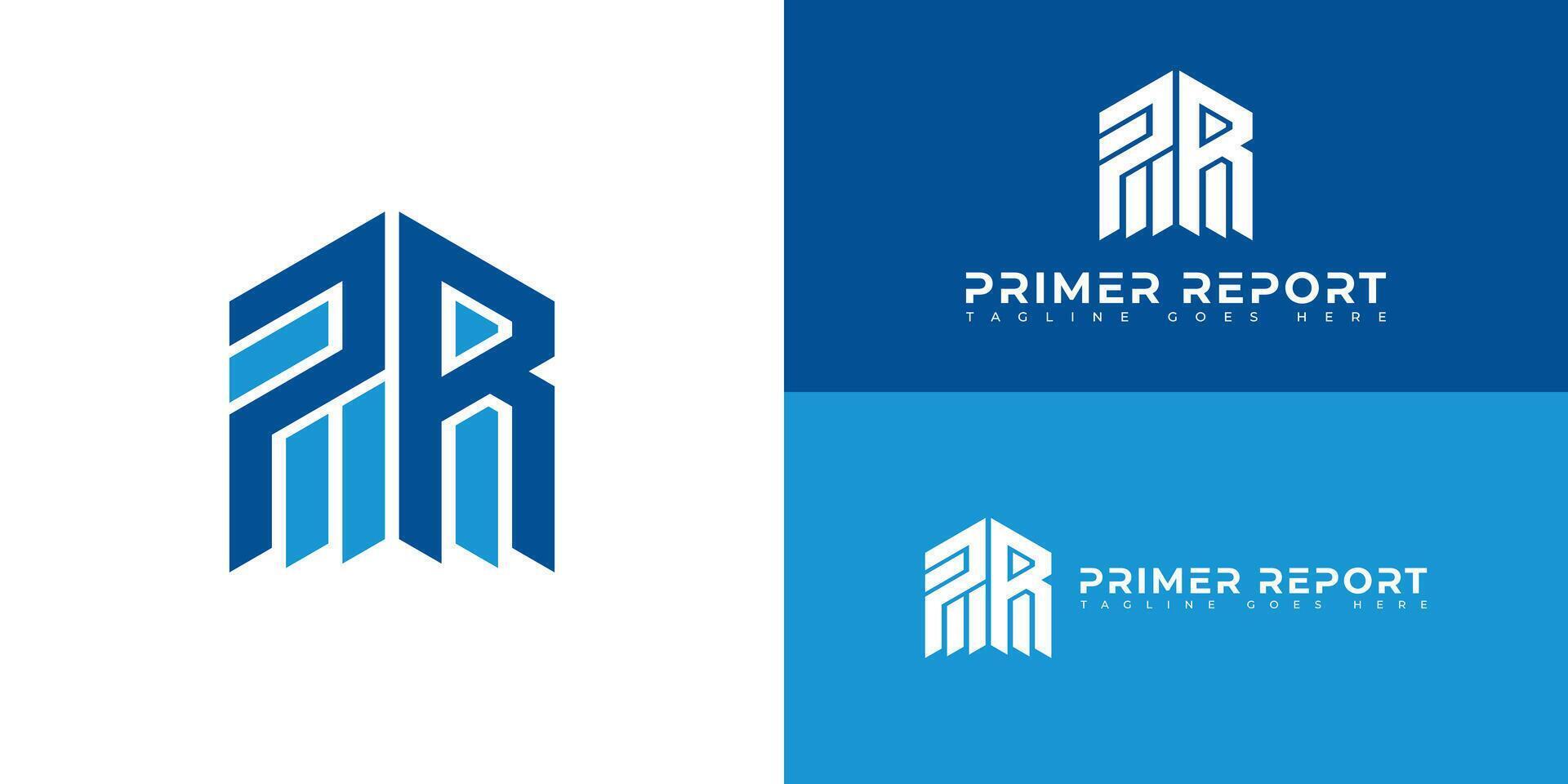 Abstract initial strip letter PR or RP logo in blue color isolated on multiple white and blue background colors. The logo is suitable for revenue management logo icon design inspiration templates. vector