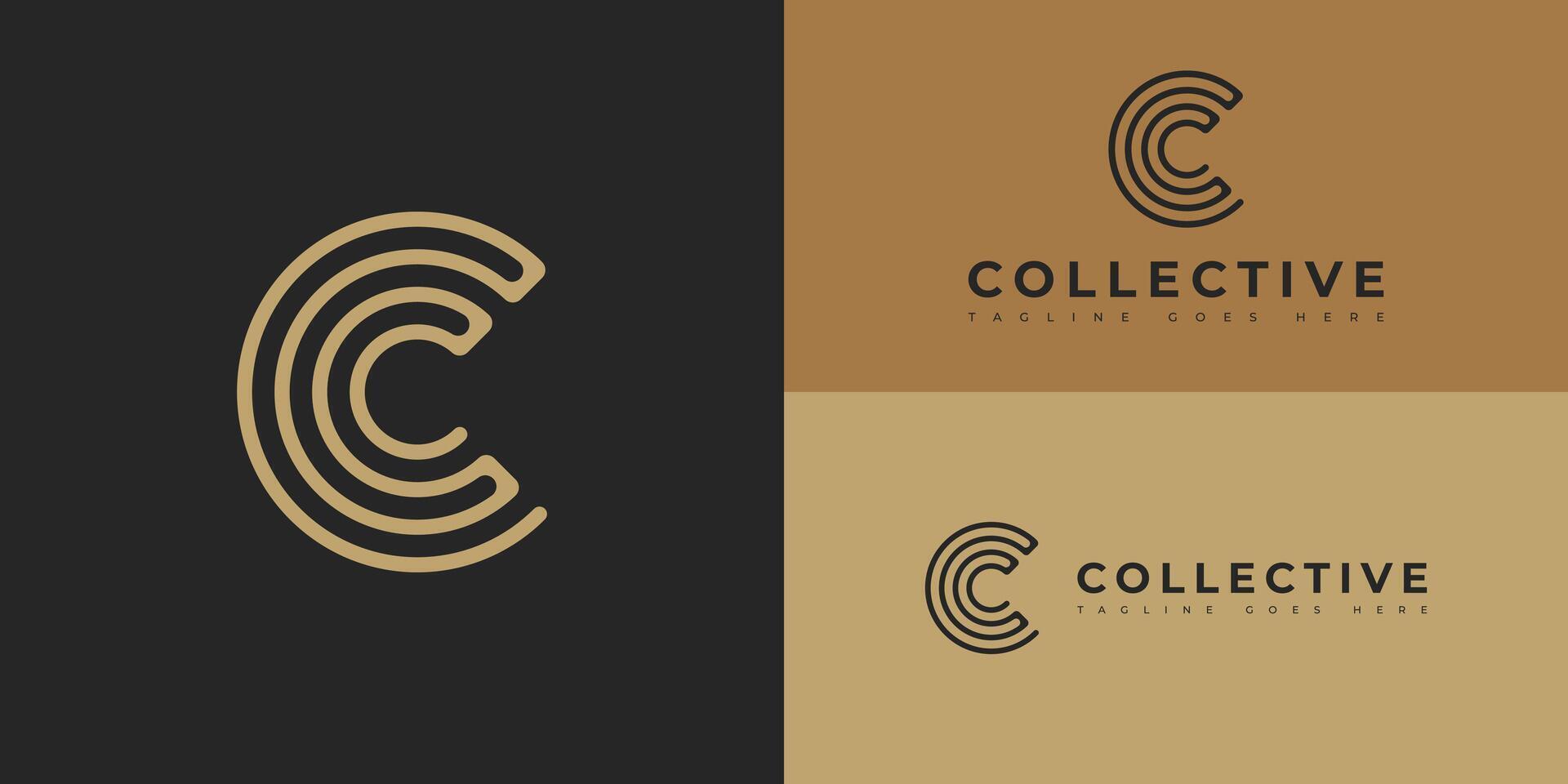 Abstract initial circle line letter C or CC logo in gold color isolated on multiple background colors. The logo is suitable for venture capital fund business logo icon design inspiration templates. vector