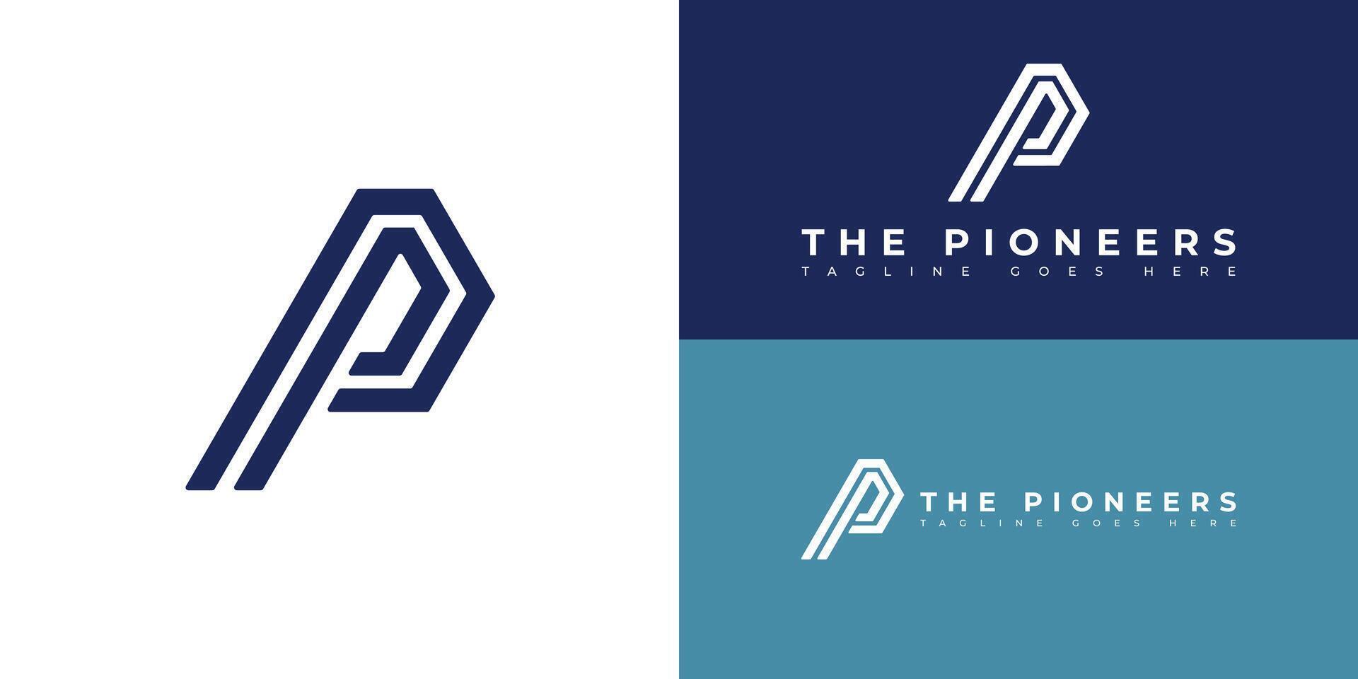 Abstract initial strip line letter P or PP logo in blue color isolated on multiple background colors. The logo is suitable for online tourism agency business logo icon design inspiration templates. vector