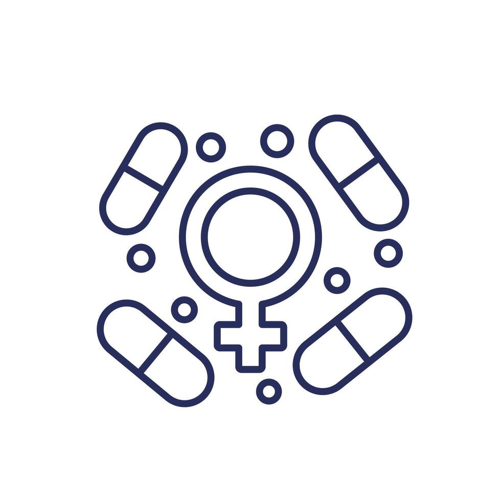 Estrogen therapy pills line icon on white vector