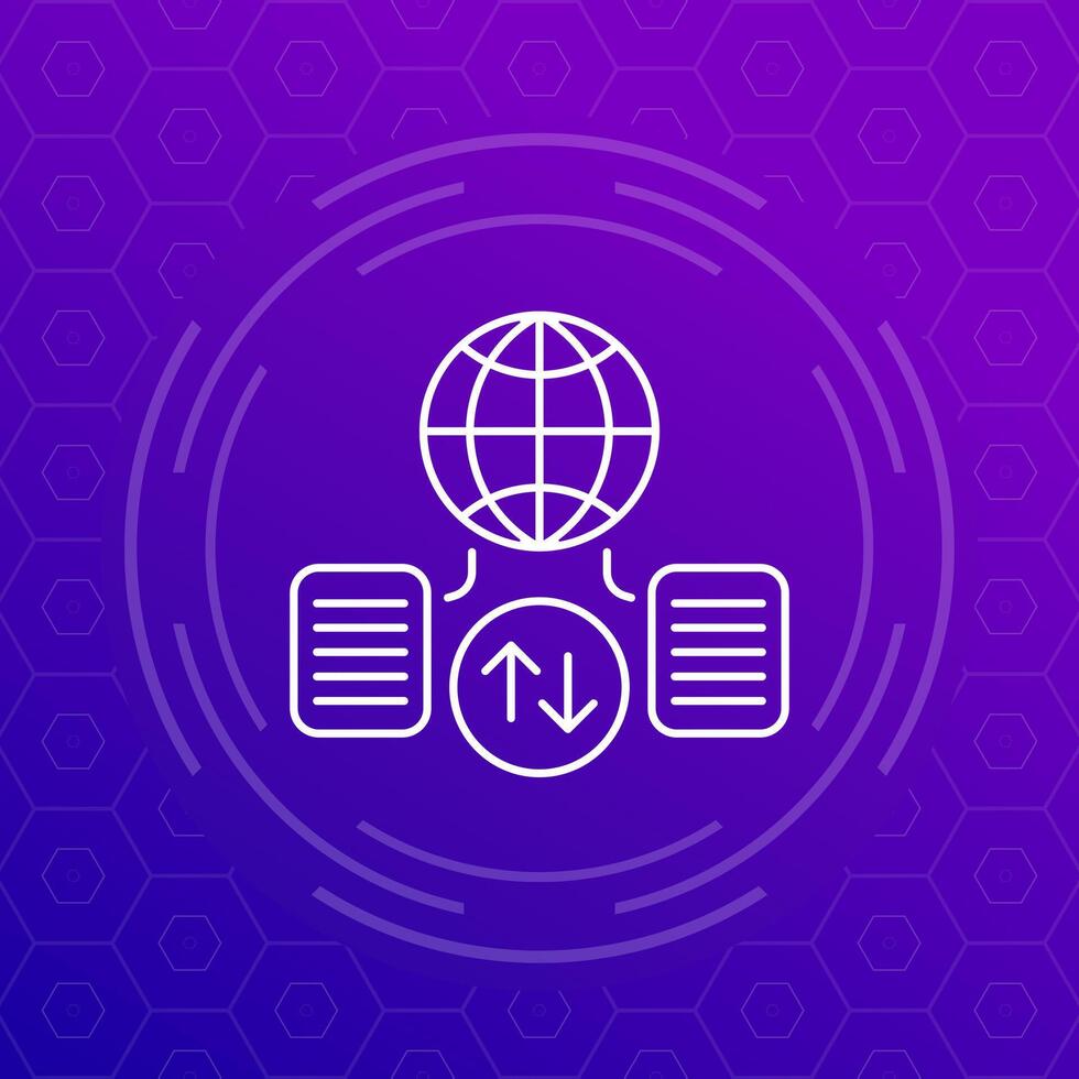Global data exchange line icon, vector