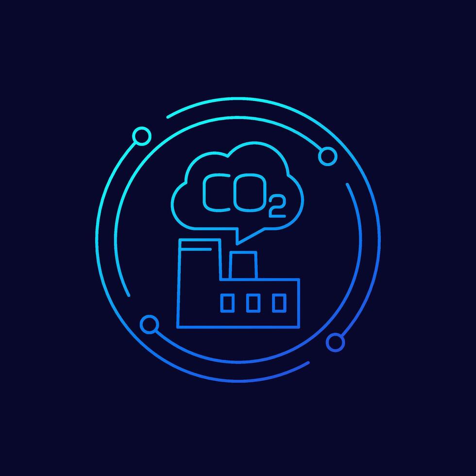 carbon emissions of factory icon, linear design vector