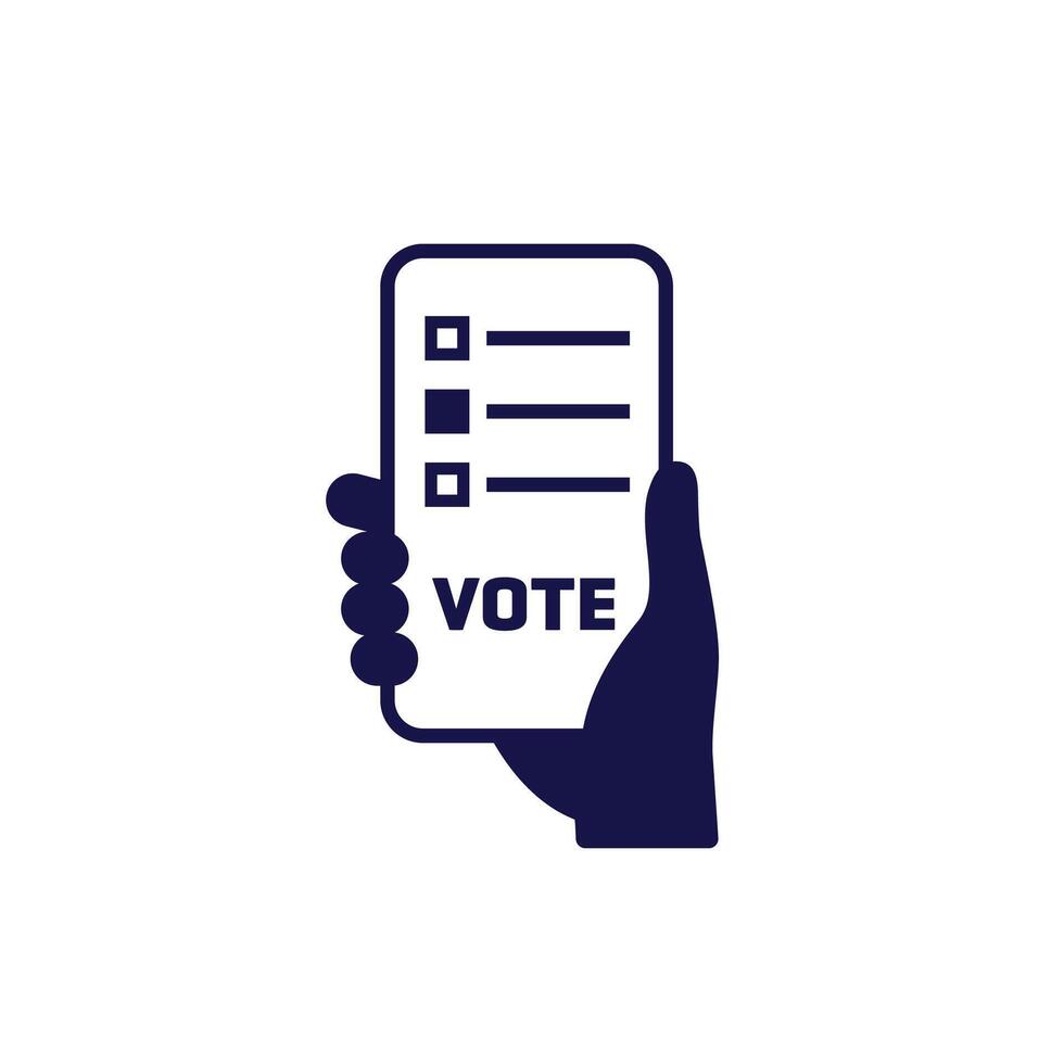 Vote, smart voting icon with phone in hand vector