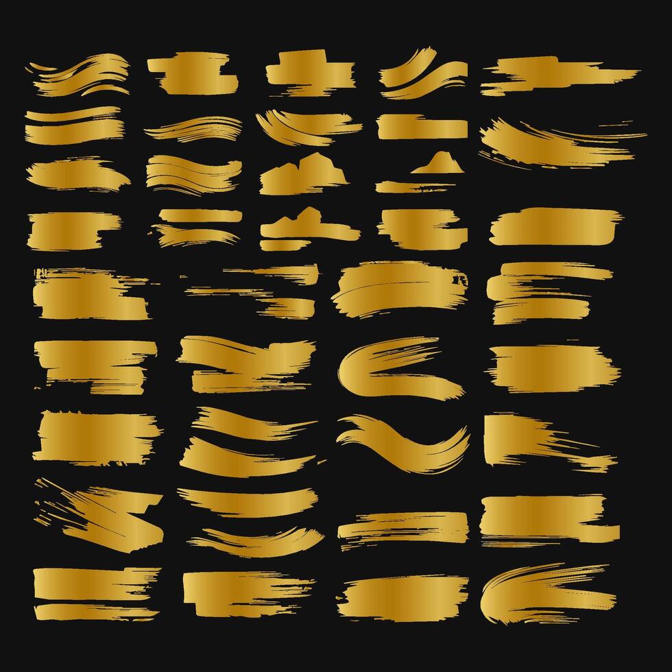 Collection of golden paint strokes to make a background for your design, golden hot foil, gold leaf vector