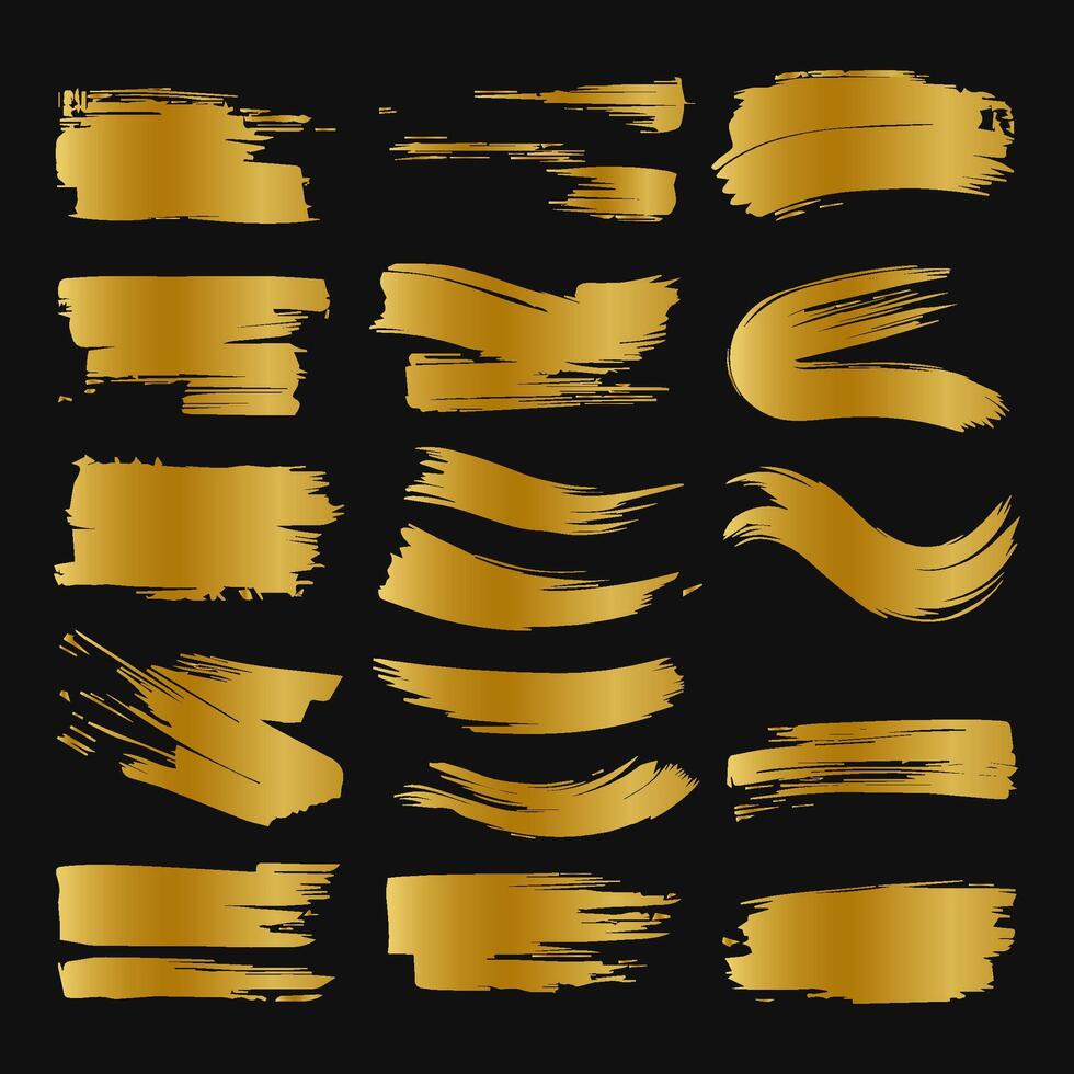 Collection of golden paint strokes to make a background for your design, golden hot foil, gold leaf vector