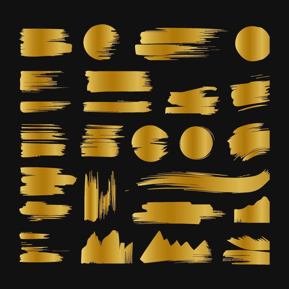 Collection of golden paint strokes to make a background for your design, golden hot foil, gold leaf vector