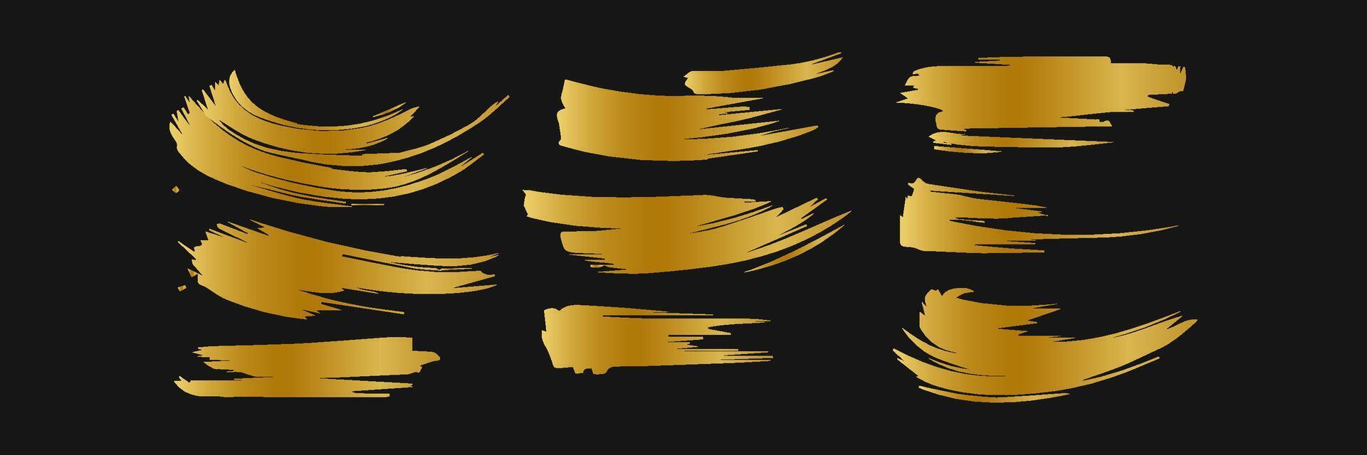 Collection of golden paint strokes to make a background for your design, golden hot foil, gold leaf vector