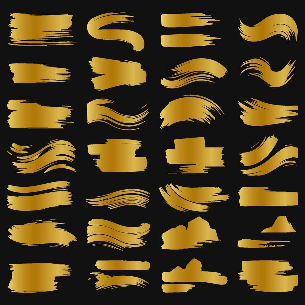 Collection of golden paint strokes to make a background for your design, golden hot foil, gold leaf vector
