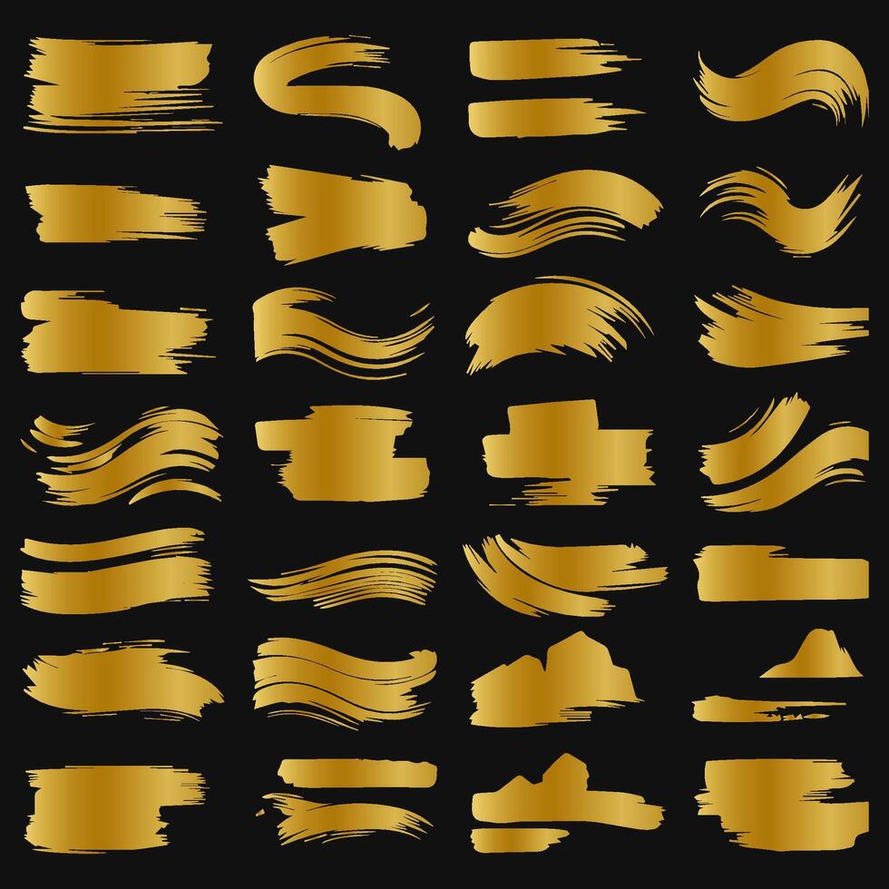 colección de trazos de pintura dorada para hacer un fondo para su diseño, lámina caliente dorada, pan de oro vector