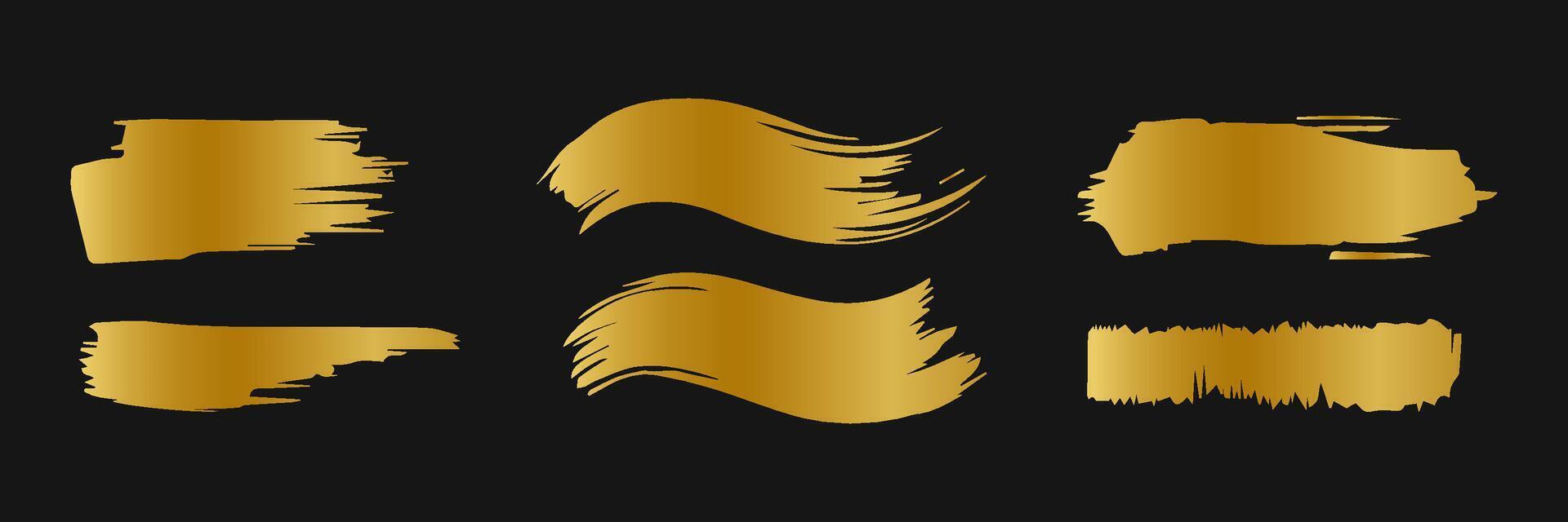 Collection of golden paint strokes to make a background for your design, golden hot foil, gold leaf vector