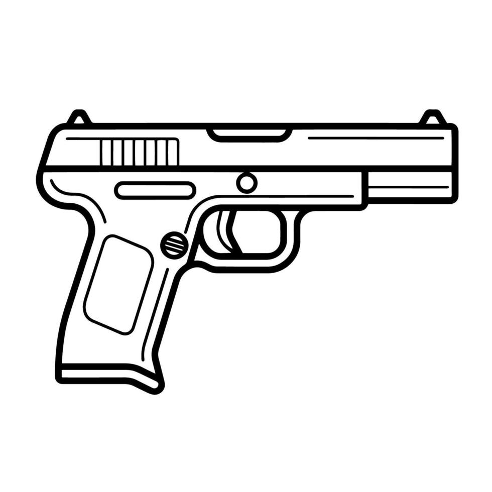 Sleek pistol gun weapon outline icon in vector format for firearm designs.