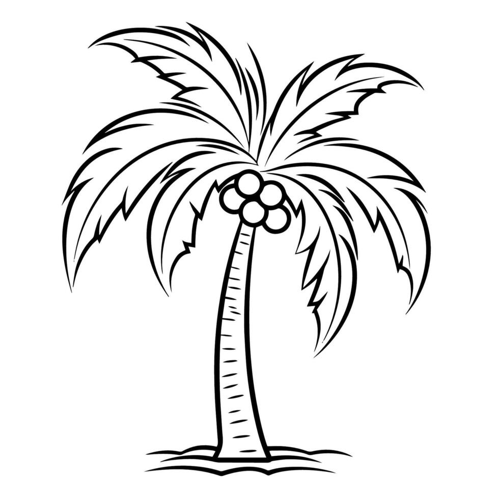 Exotic tropical palm tree outline icon in vector format for beach designs.